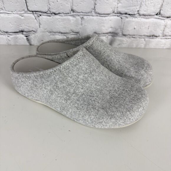 FitFlop Shuv Felt Clogs Slippers in Tiptoe Gray Slide Shoes - Picture 1 of 13